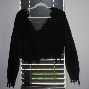 basic black, fringed sweater!